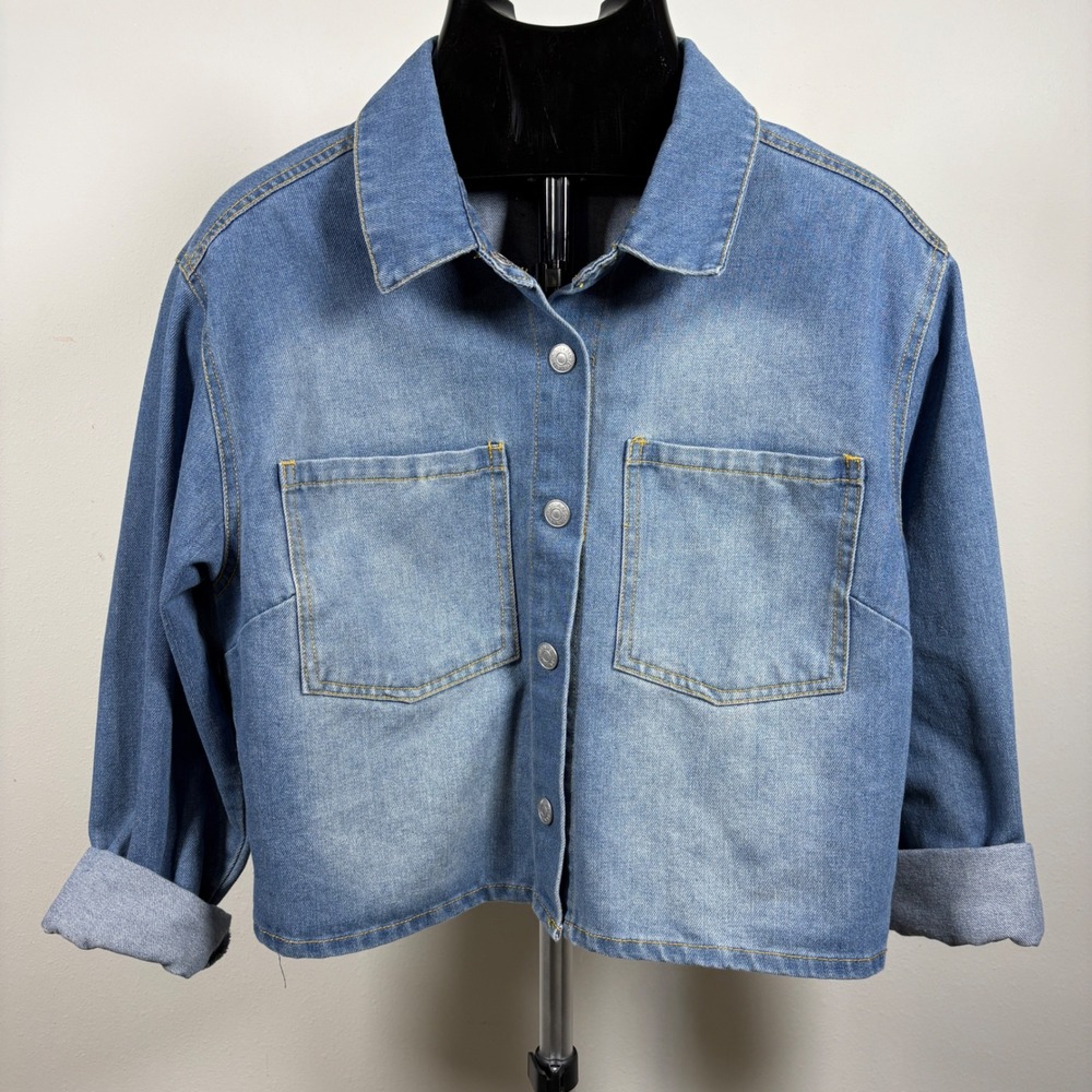 Dylan Ryan NYC Womens Medium Wash Cropped Denim Utility Jacket DR05H34D Size M
